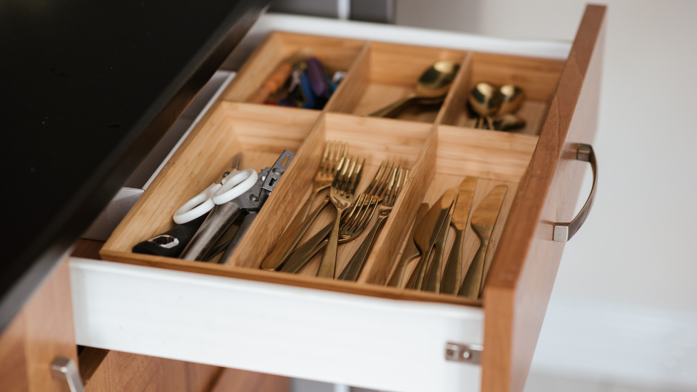 cutlery in a drawer